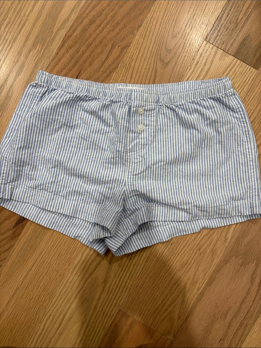Katie J NYC Blue & White Striped Cotton Stanford  Shorts